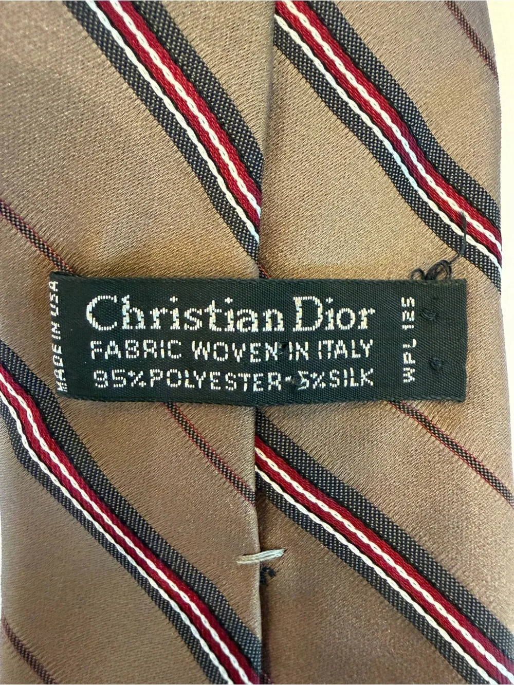 Vintage Christian Dior Mens Tie Striped Brown Red Silk Blend Woven In Italy